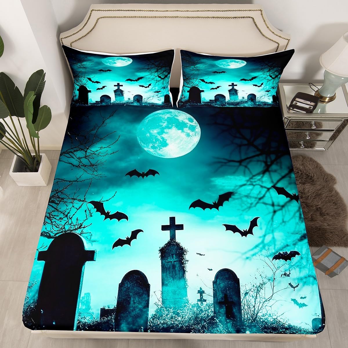 Feelyou Galaxy Moon Bed Sheet Set Queen Size