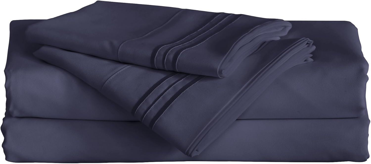 Furinno Angeland Vienne 3-Piece Microfiber Sheet Set Twin X-Large - Navy Blue