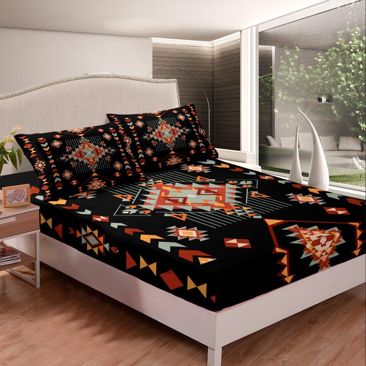Feelyou Geometric King Size Sheet Set 4Pcs