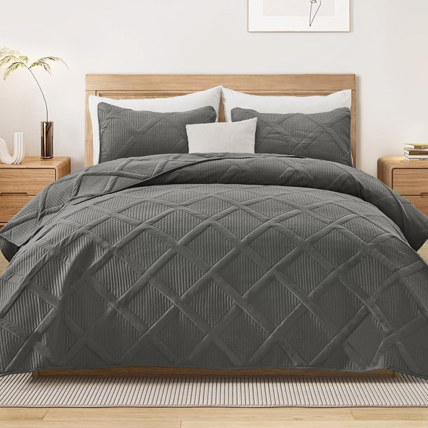 Exclusivo Mezcla Cal King Quilt Set Modern Striped 3 Piece