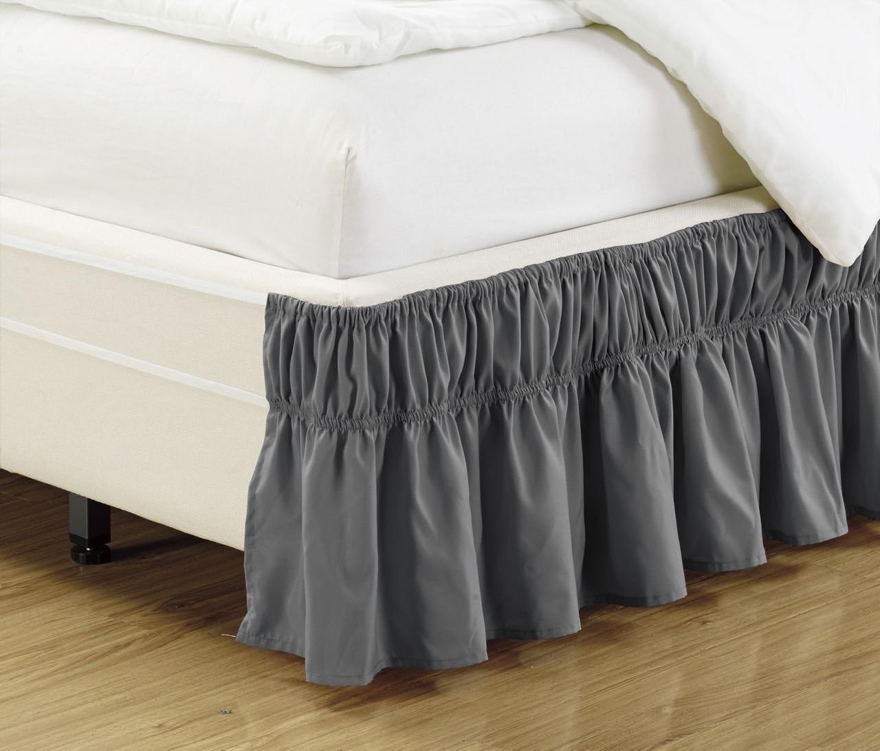 KingLinen Twin Full Wrap Around Elastic Bed Skirt Charcoal