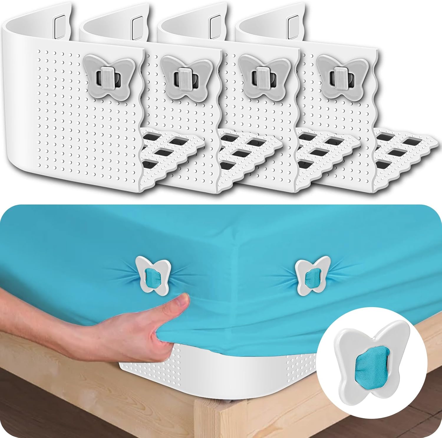 Adjustable Bed Sheet Holder with Patent Lock White