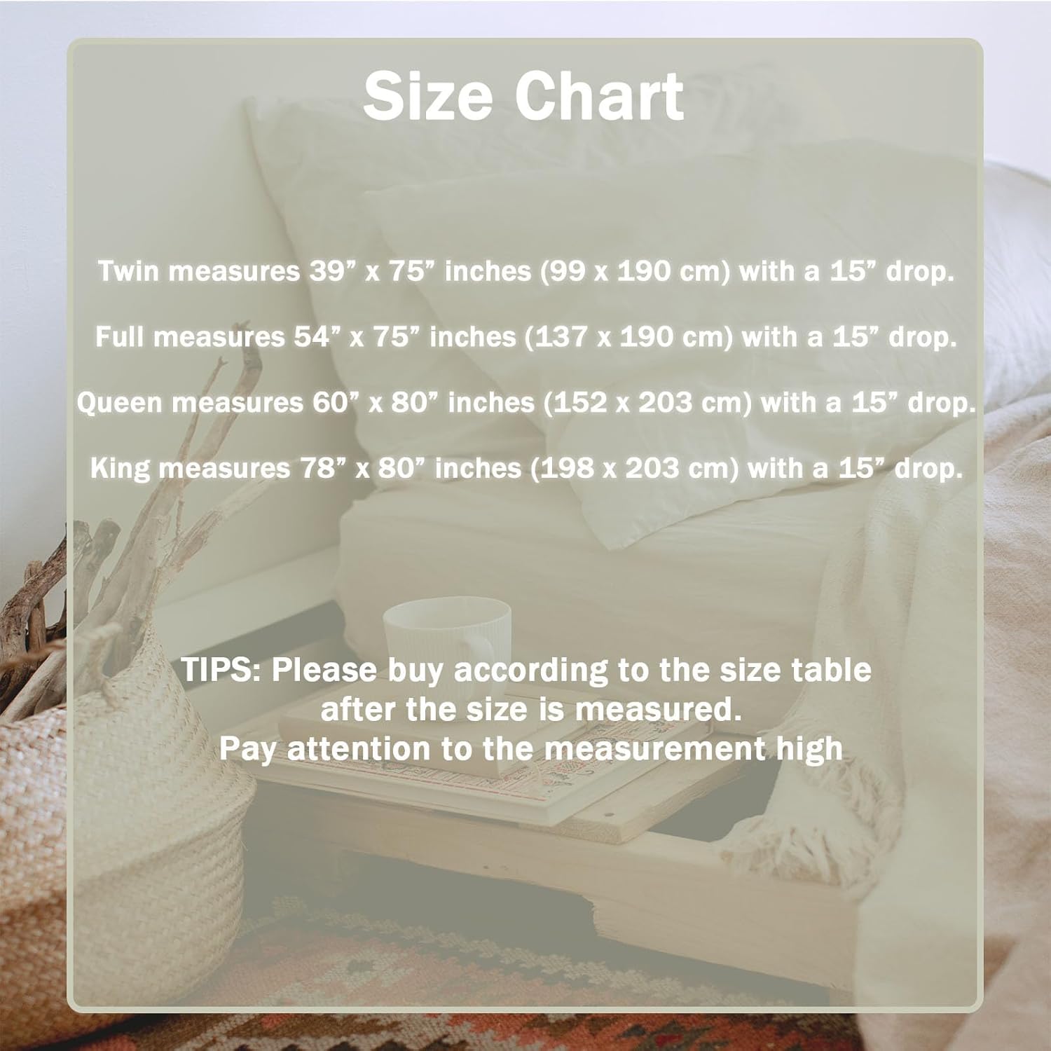 Hiseng Bed Skirt 15 Inch Drop Adjustable Elastic