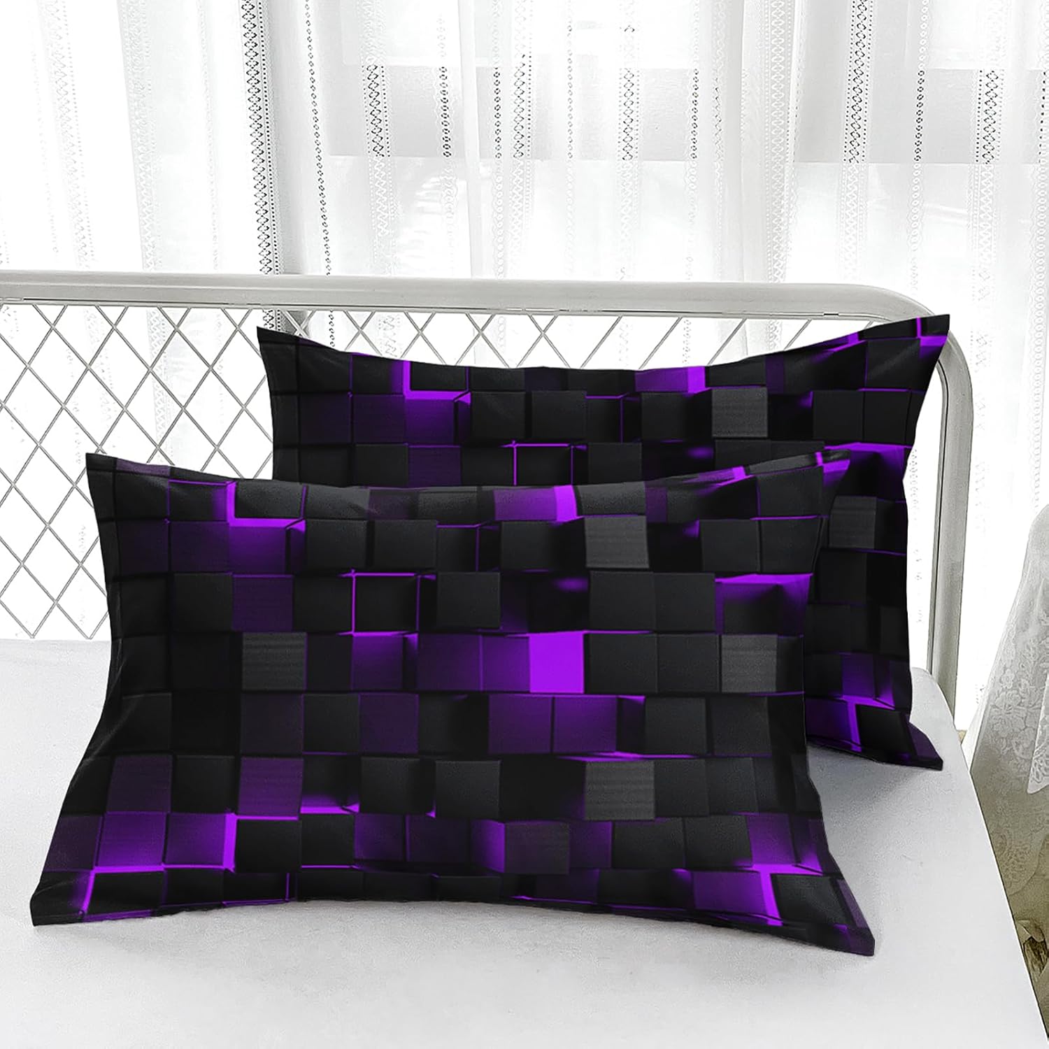 Nttopship Geometric Violet Comforter Set 3 Piece Queen Size