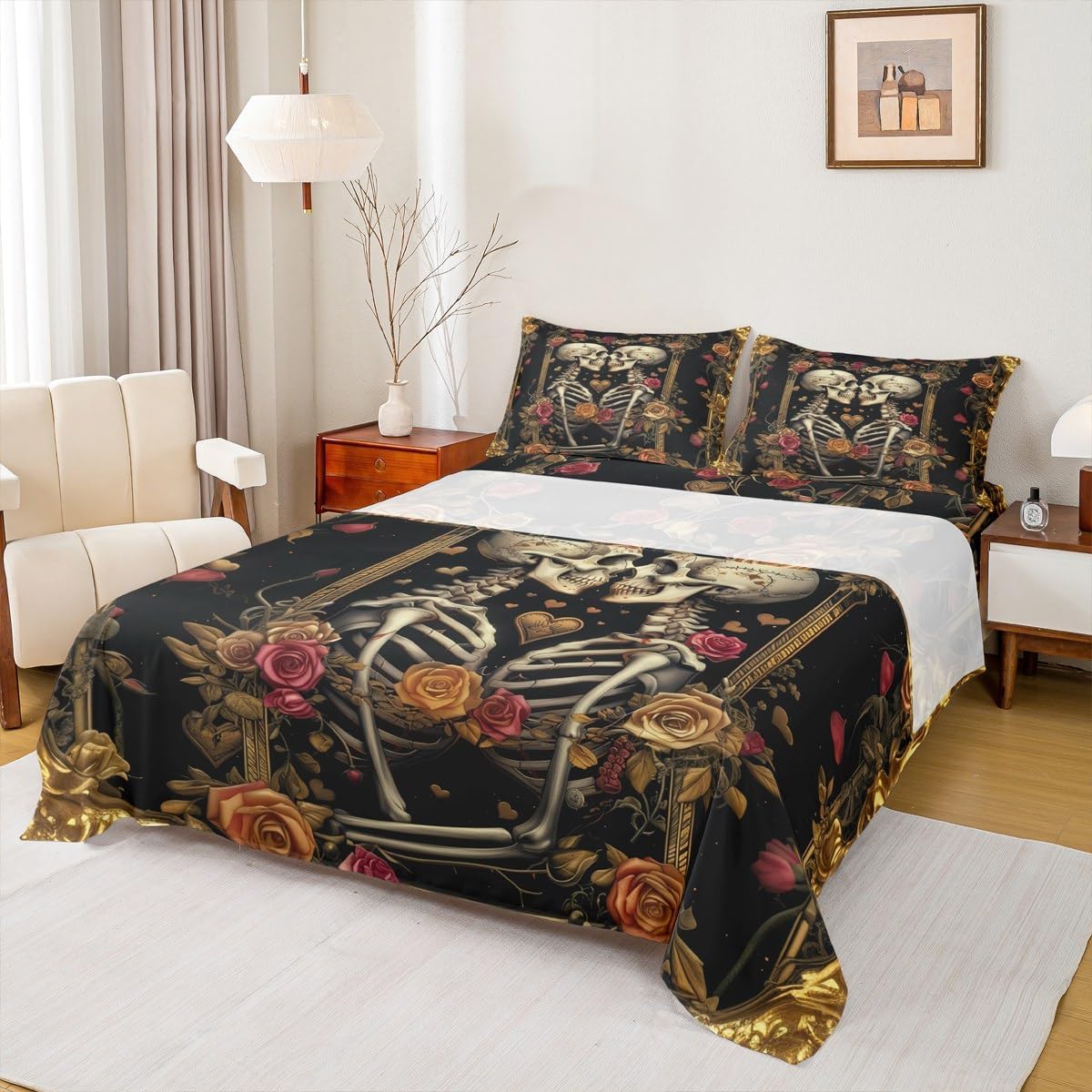 Manfei Twin Size Skeleton Sheet Set with Pillowcase