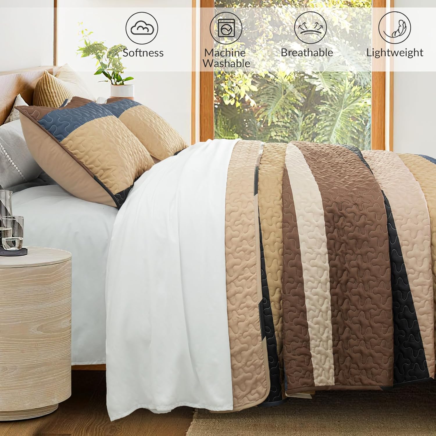 Whale Flotilla Reversible Quilt Set King Size Camel