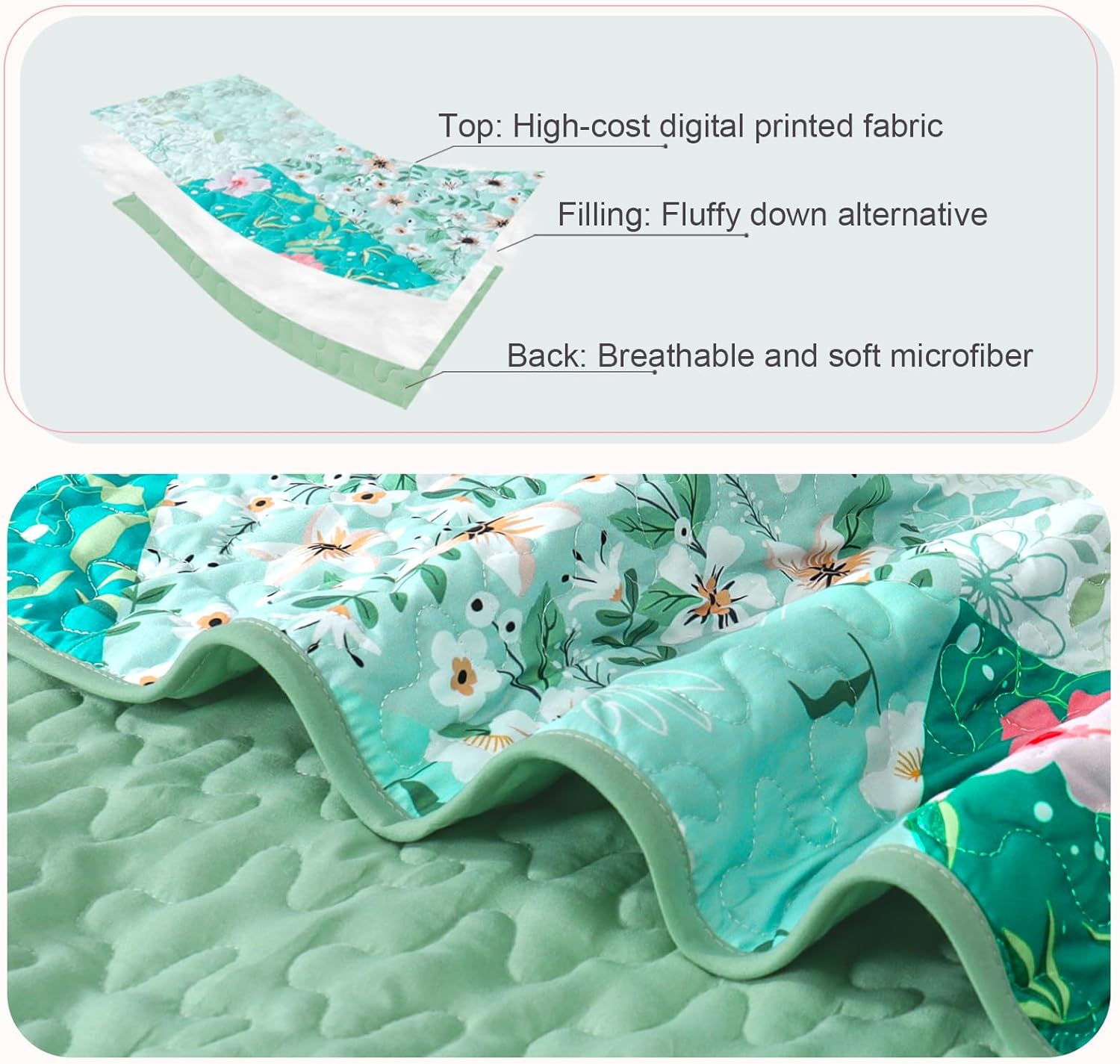Whale Flotilla Light Green Reversible Quilt Set Twin Size
