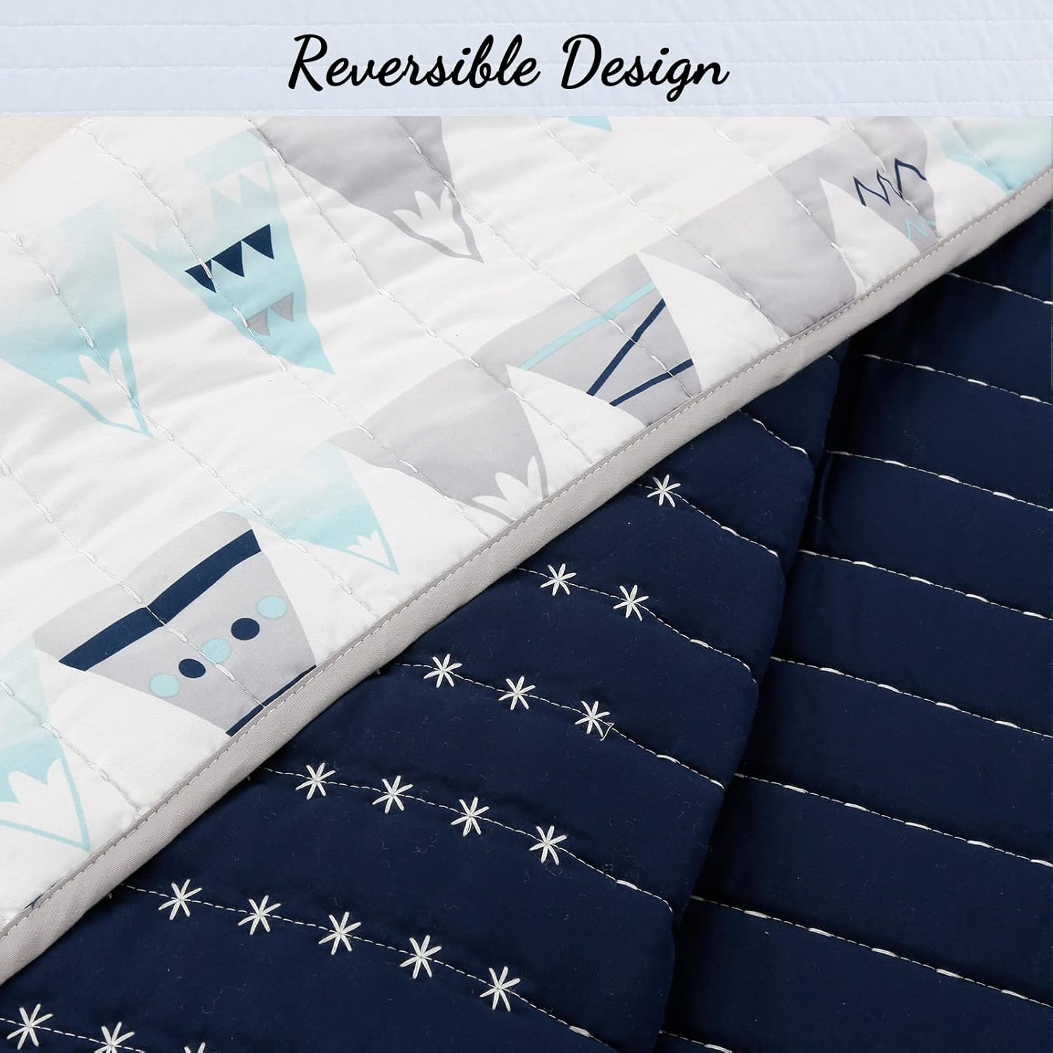 Cozy Line Summit Blue Snowy Alps Reversible Quilt Set