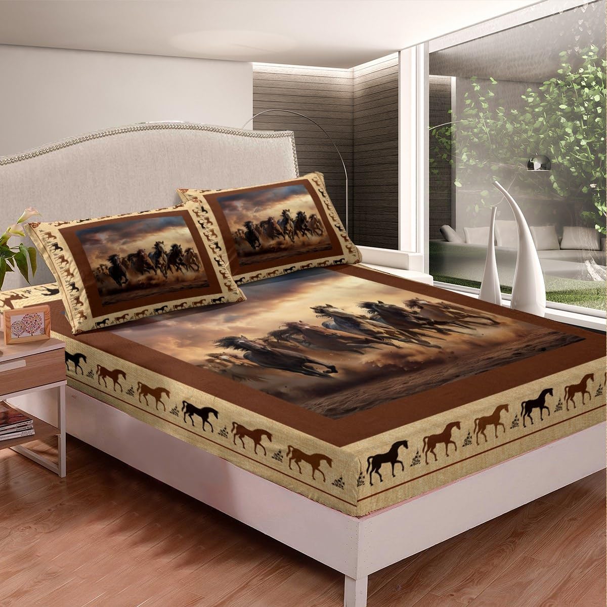 Feelyou King Size Horse Bed Sheet Set with Deep Pockets