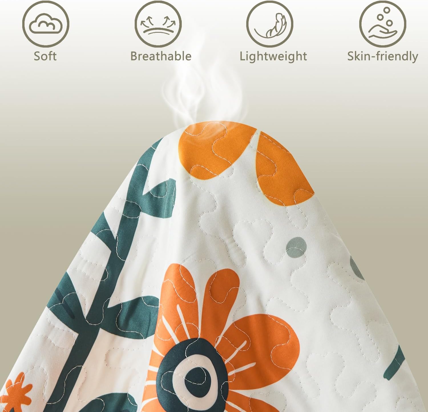 Yogeneg Queen Quilt Bedding Set 3 Piece White Orange Botanical Pattern