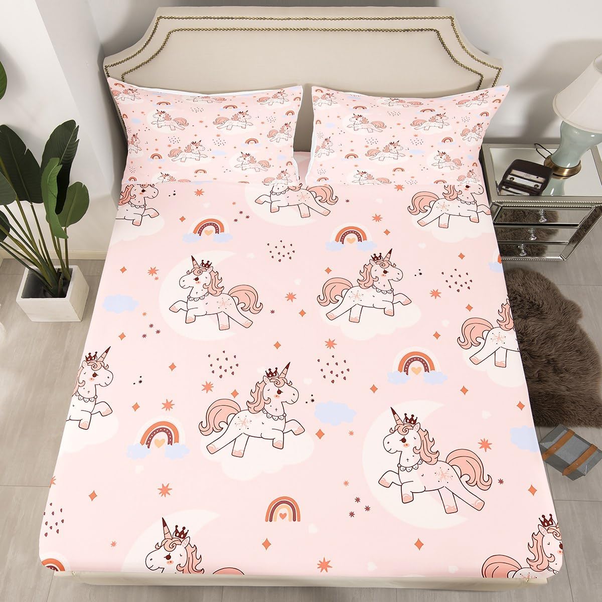 Feelyou Pink Unicorn Sheet Set King Size 4Pcs