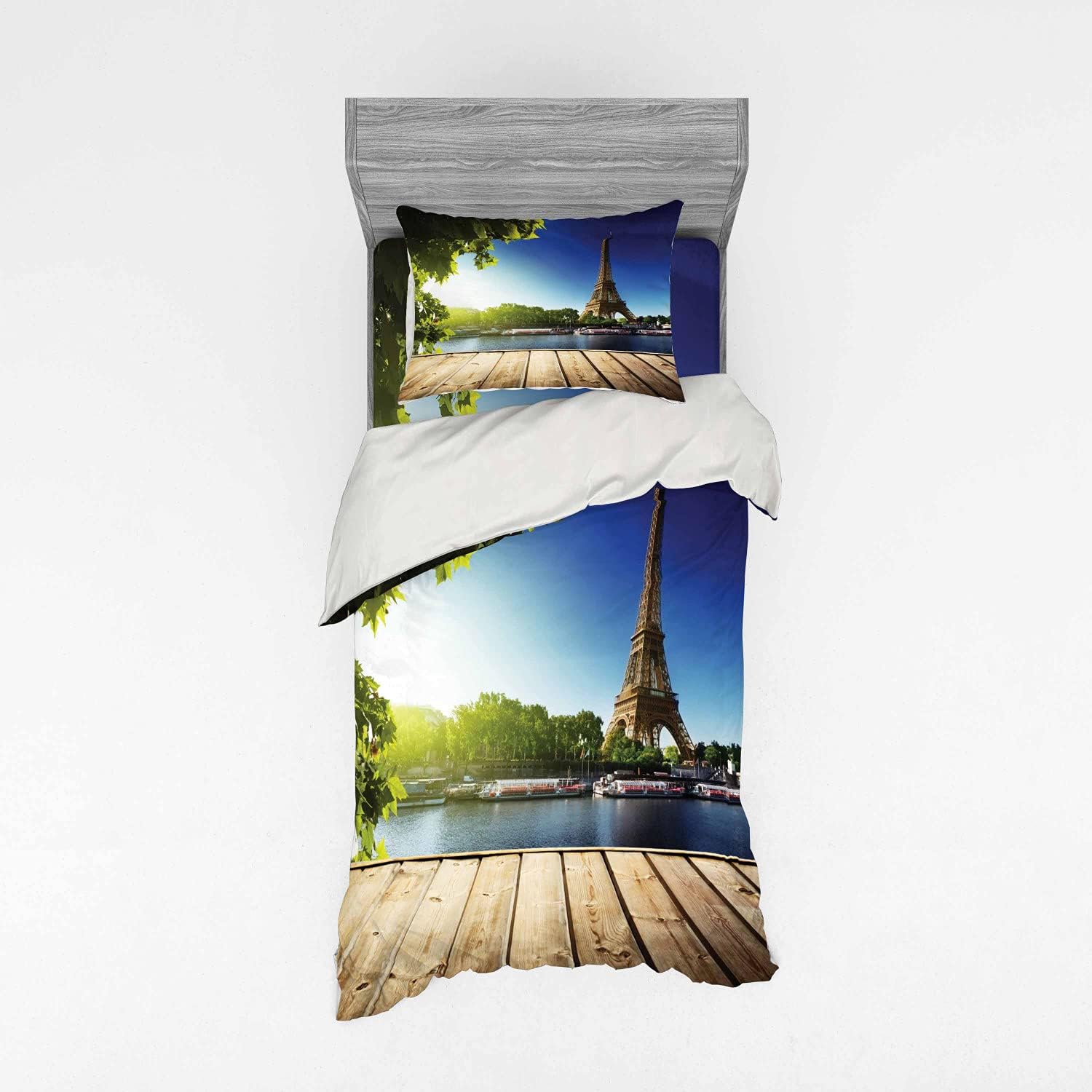 Ambesonne Paris Duvet Cover Set with Eiffel Tower Print