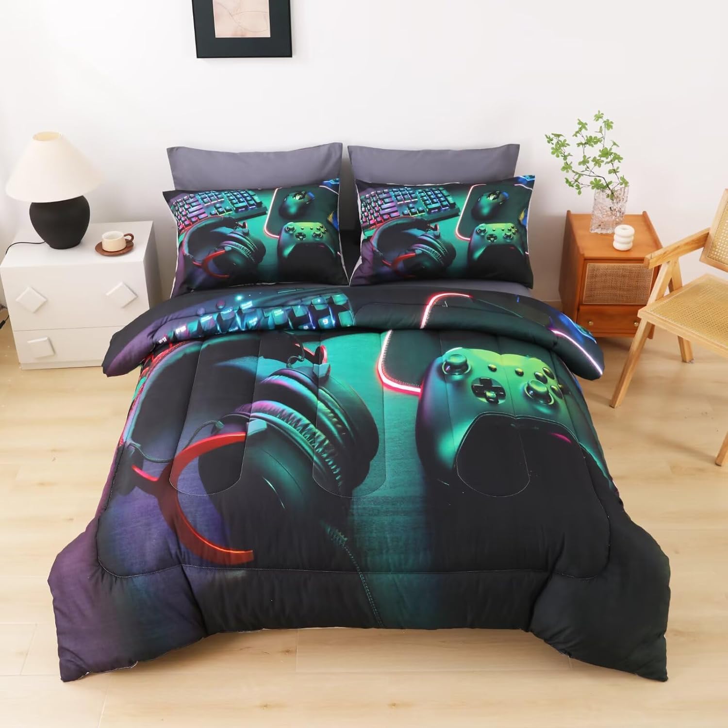 6 Pieces Gamer Comforter Set Twin for Boys