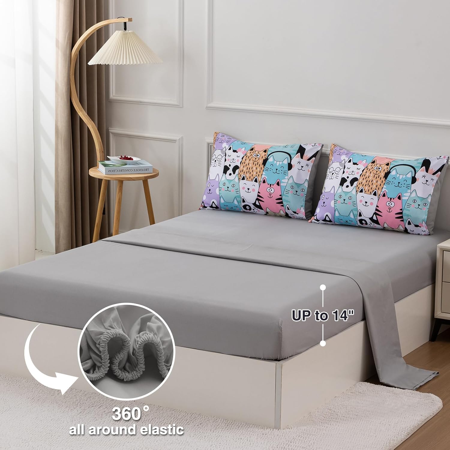 A Nice Night - Kids Boys Cartoon Cats Bedding Set 5Pcs