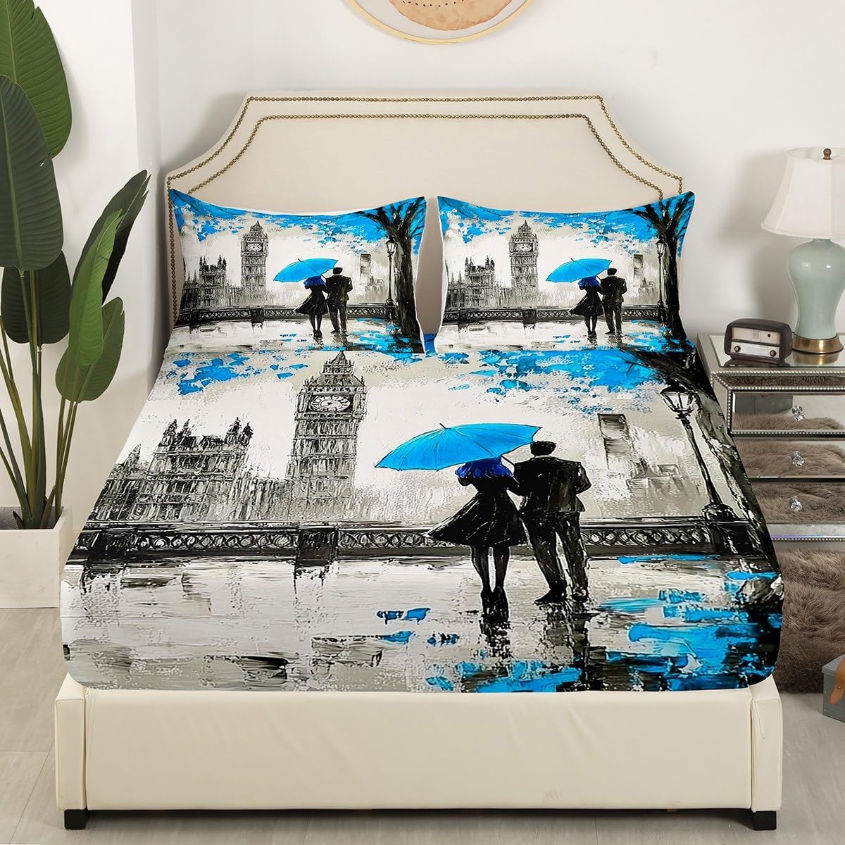 Blue Big Ben Bed Sheet Set Twin Size