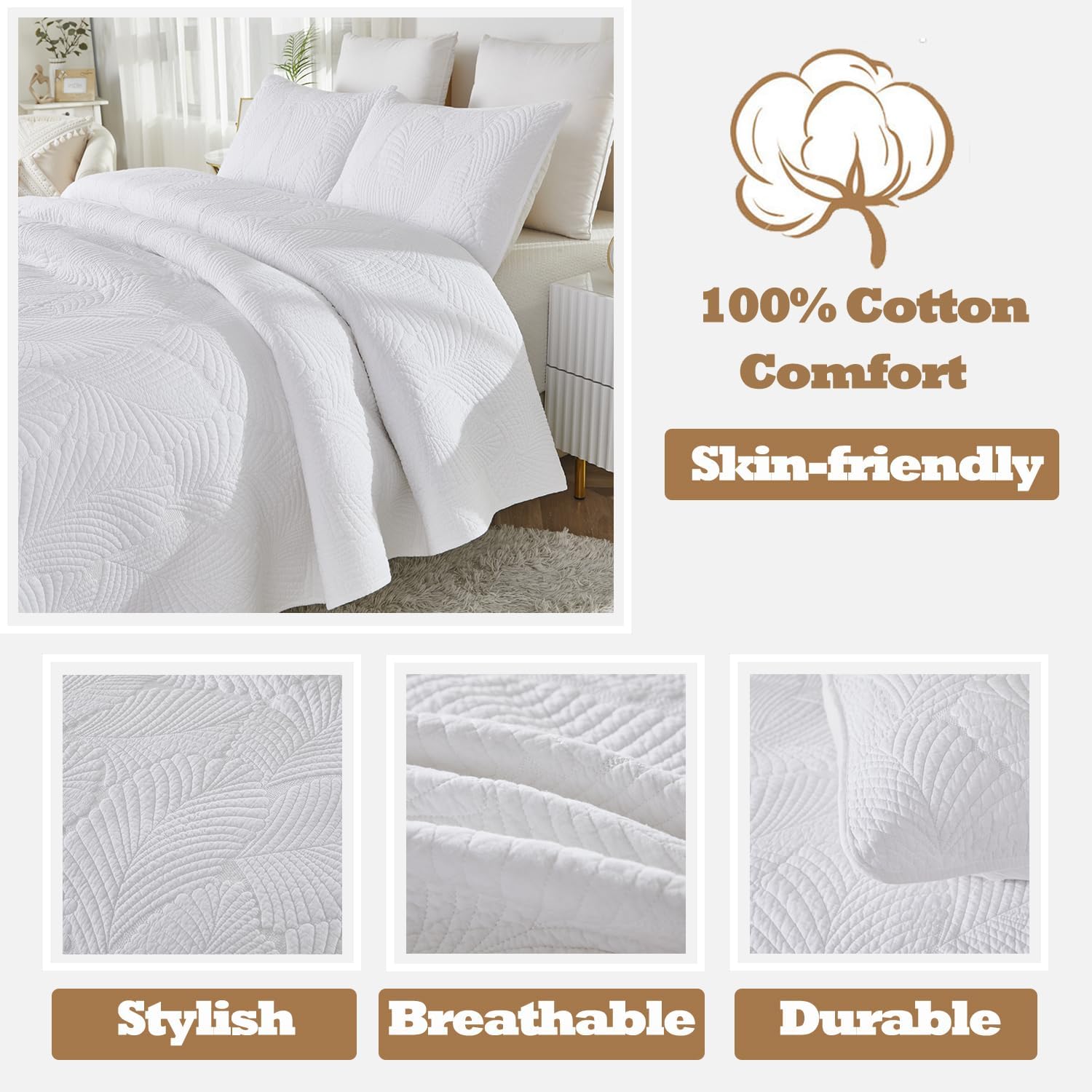 Brandream Cotton Luxury Queen Quilt Set 3-Piece