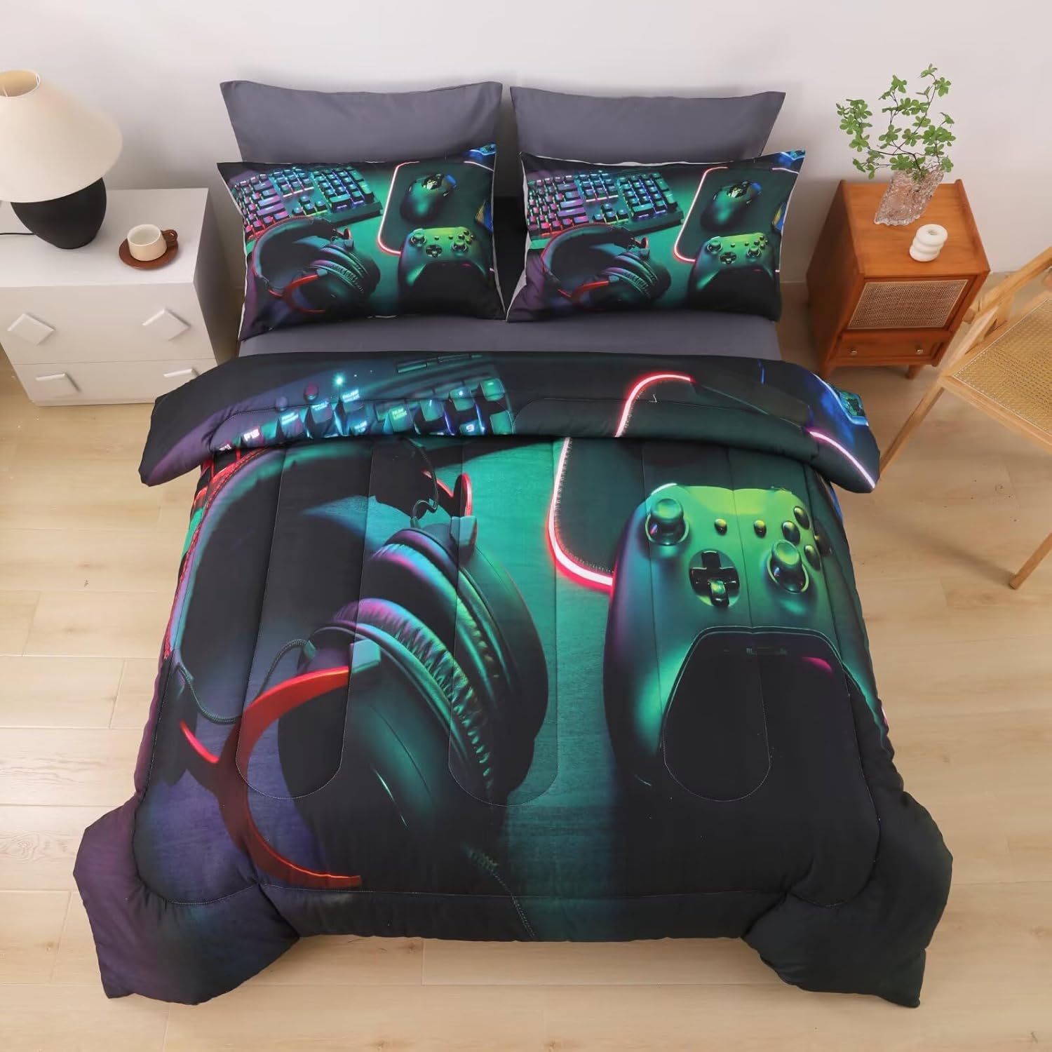 6 Pieces Gamer Comforter Set Twin for Boys