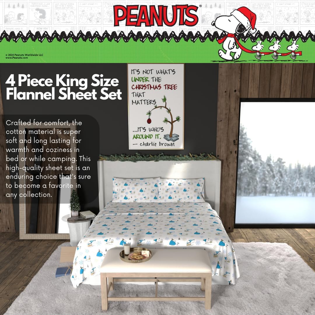 Franco Peanuts Snoopy Puffer Flannel Sheet Set King