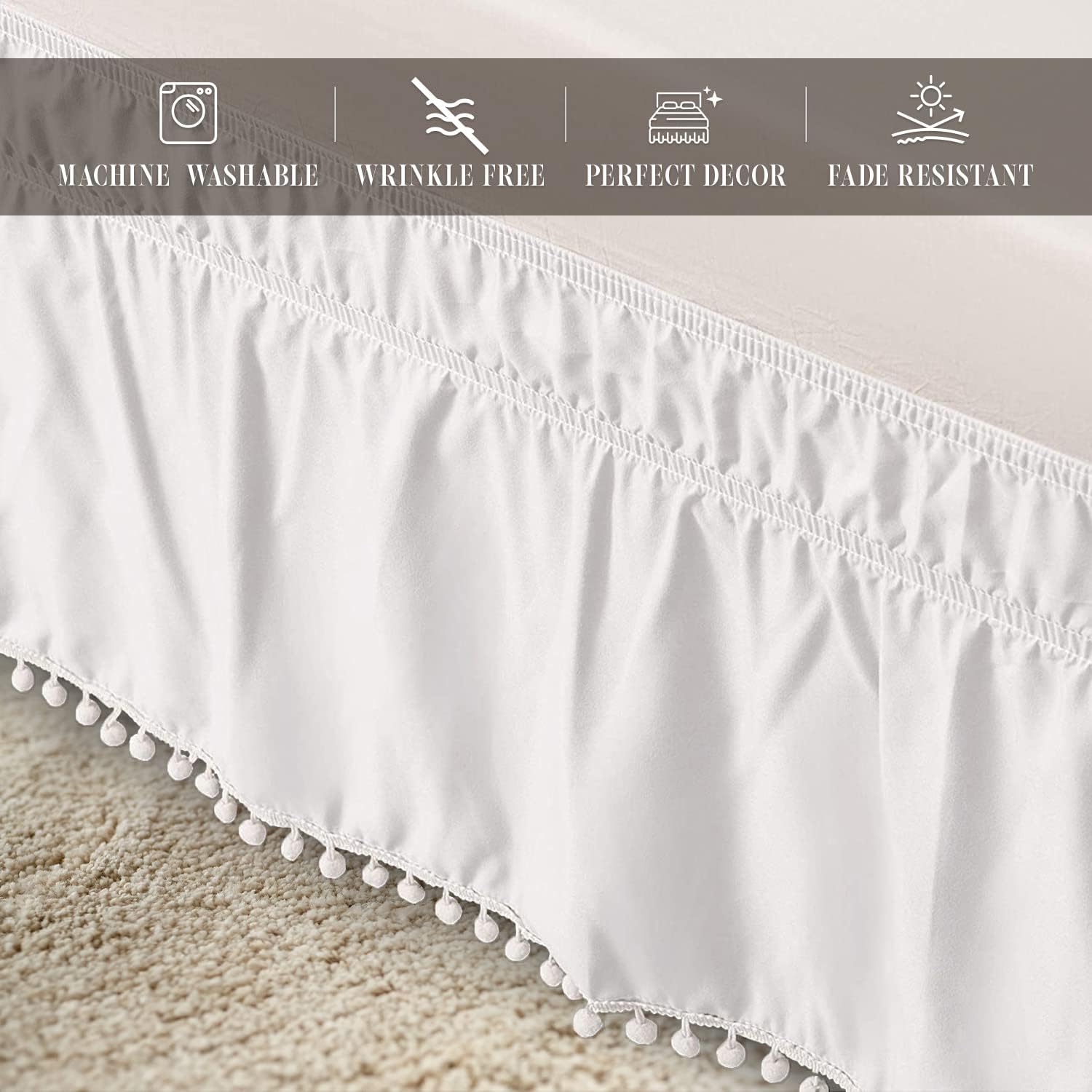 Elegant Comfort Pom-Pom Bed Skirt 16inch Drop Queen King