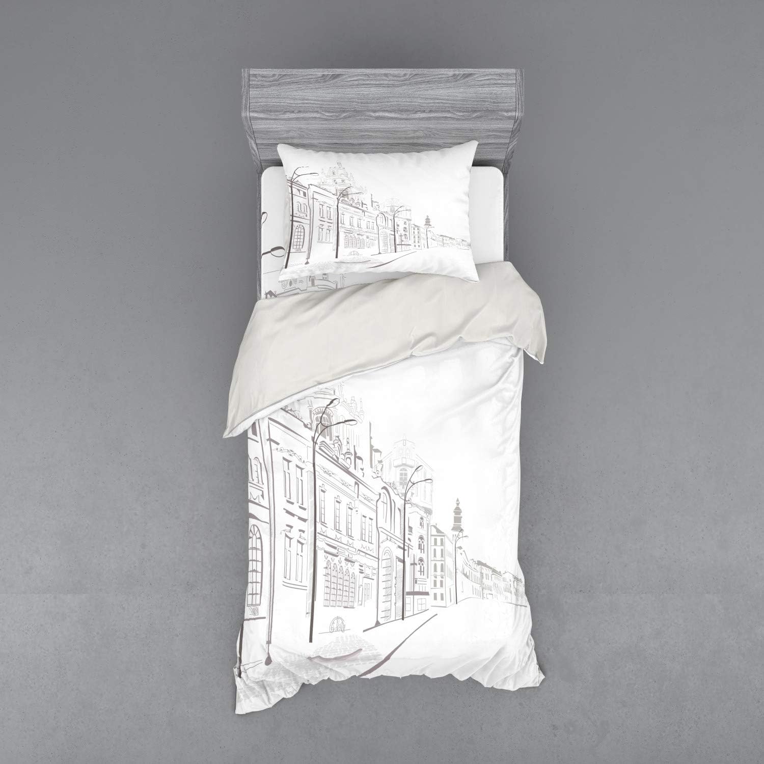 Ambesonne City Bedding Set Dust White Twin Size
