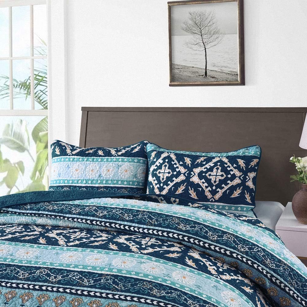 NEWLAKE Reversible Patchwork Quilt Set Boho Chic Queen Size