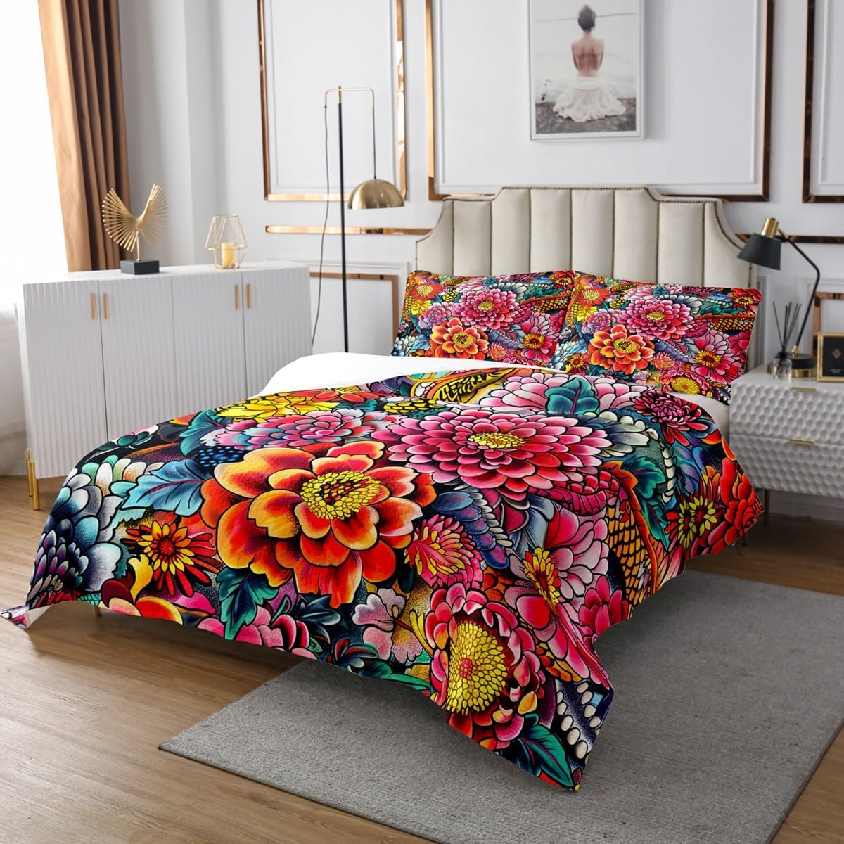Erosebridal Boho Floral Quilted Bedspread Set