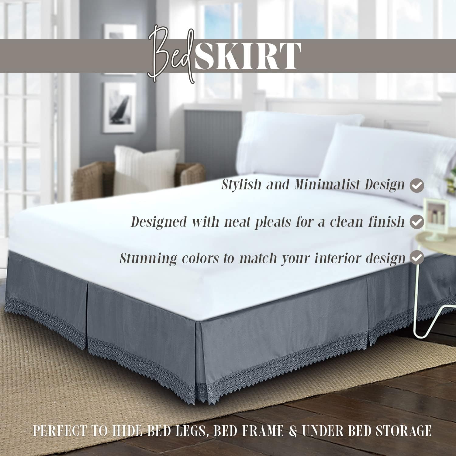 Elegant Comfort Narina Collection Lace Bed Skirt 15inch Drop Cali King Gray