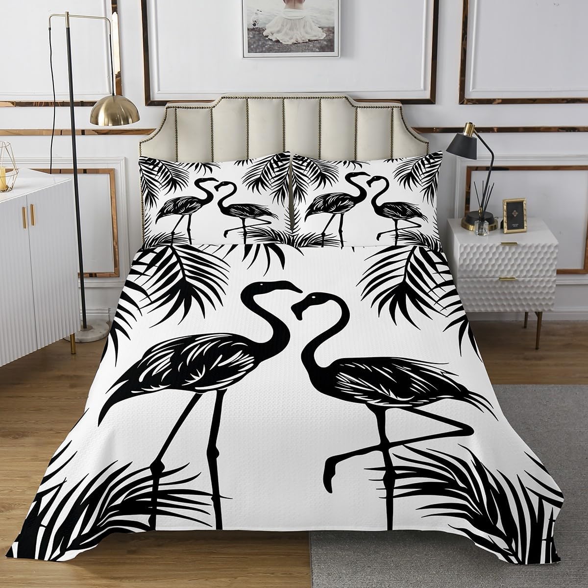 Erosebridal Flamingo Bedspread Set King Size Black and White