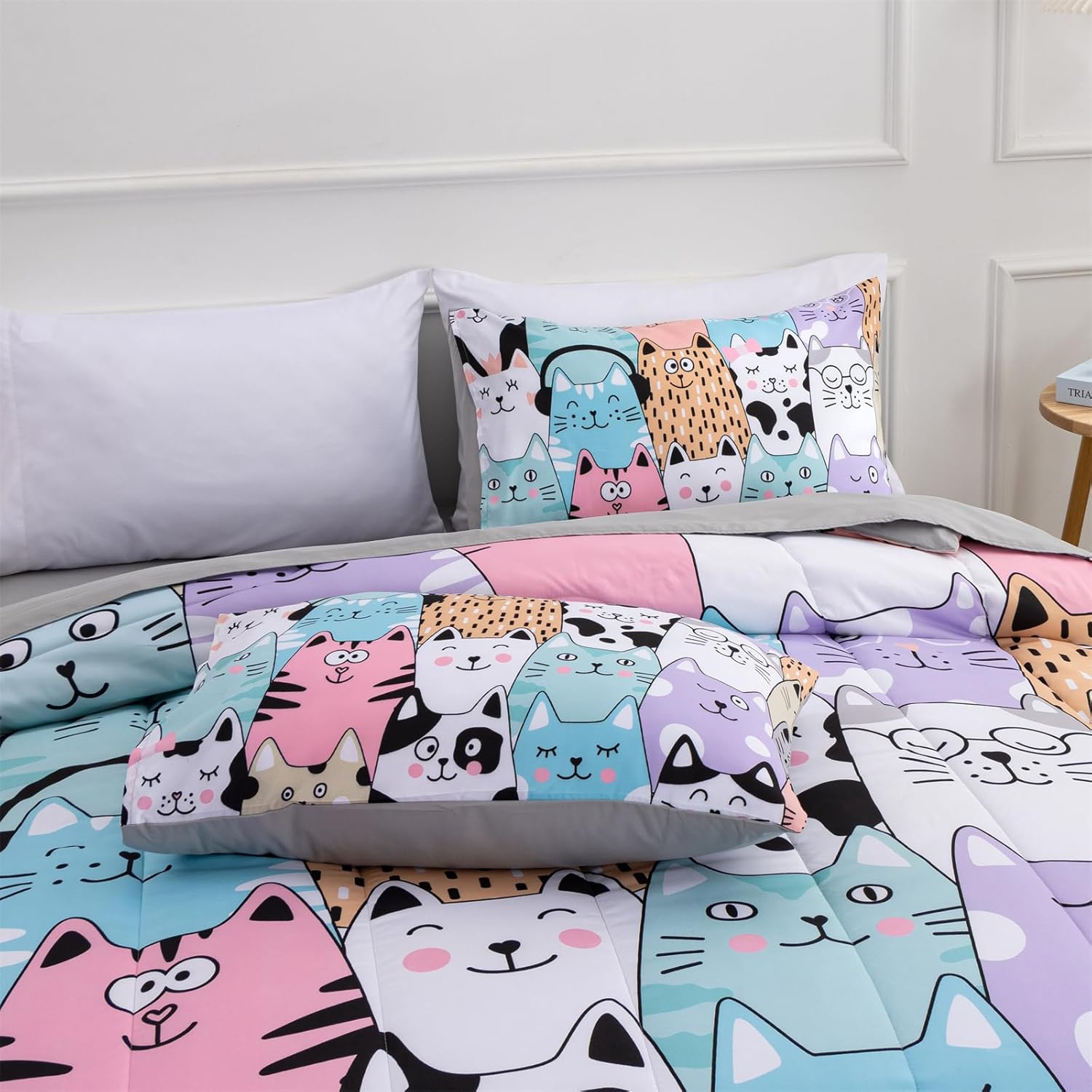 A Nice Night - Kids Boys Cartoon Cats Bedding Set 5Pcs