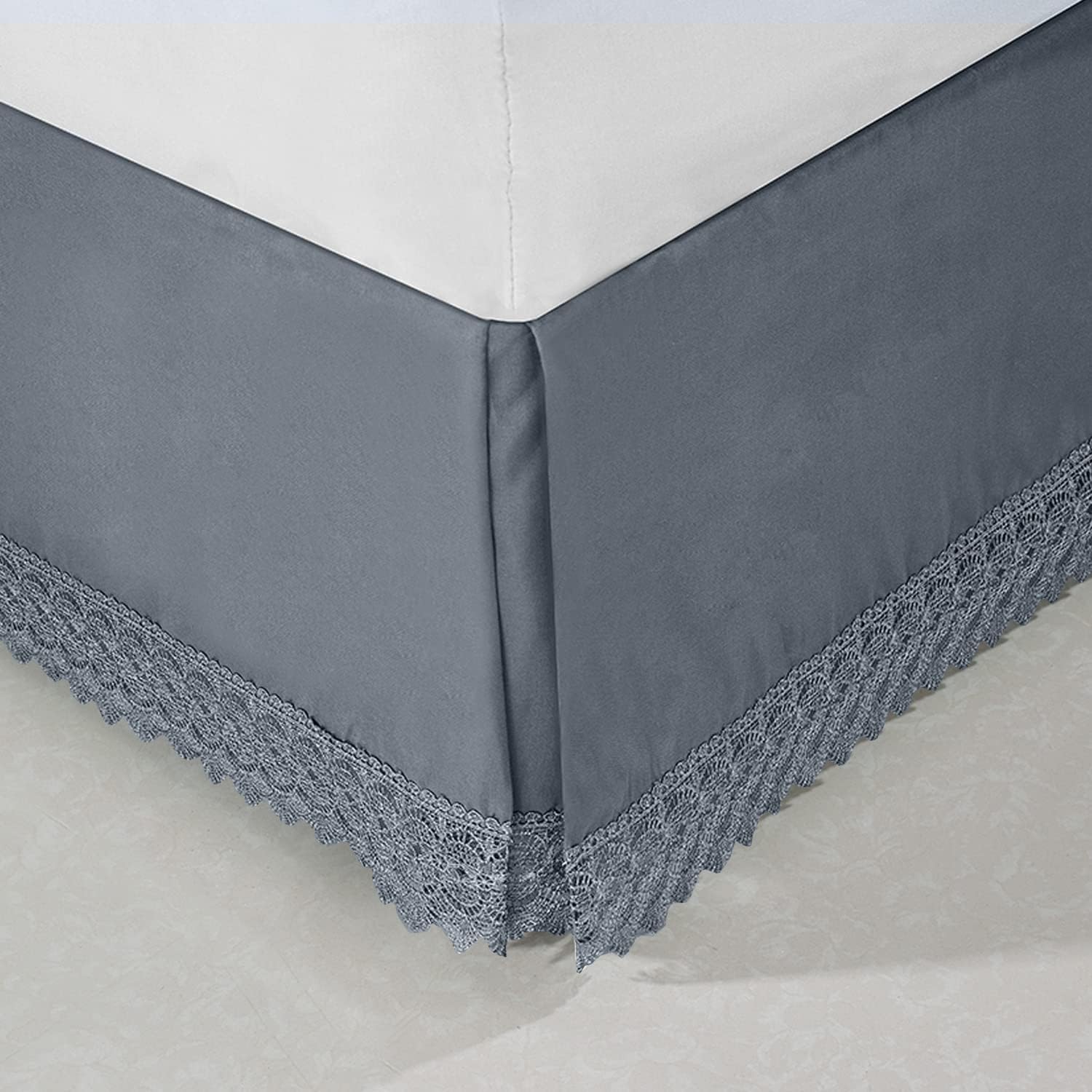 Elegant Comfort Narina Collection Lace Bed Skirt 15inch Drop Cali King Gray