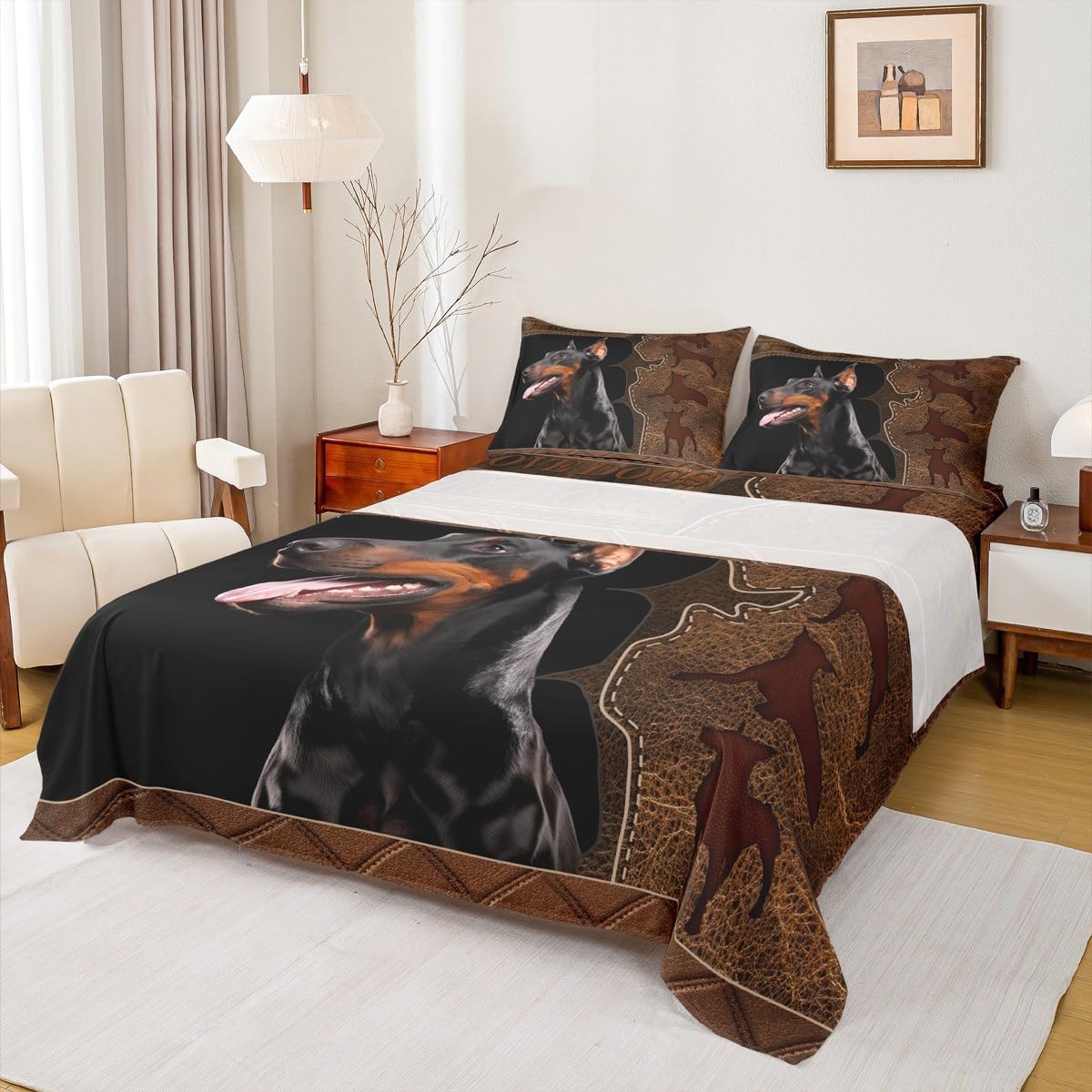 Homewish 3D Doberman King Size Bed Sheet Set