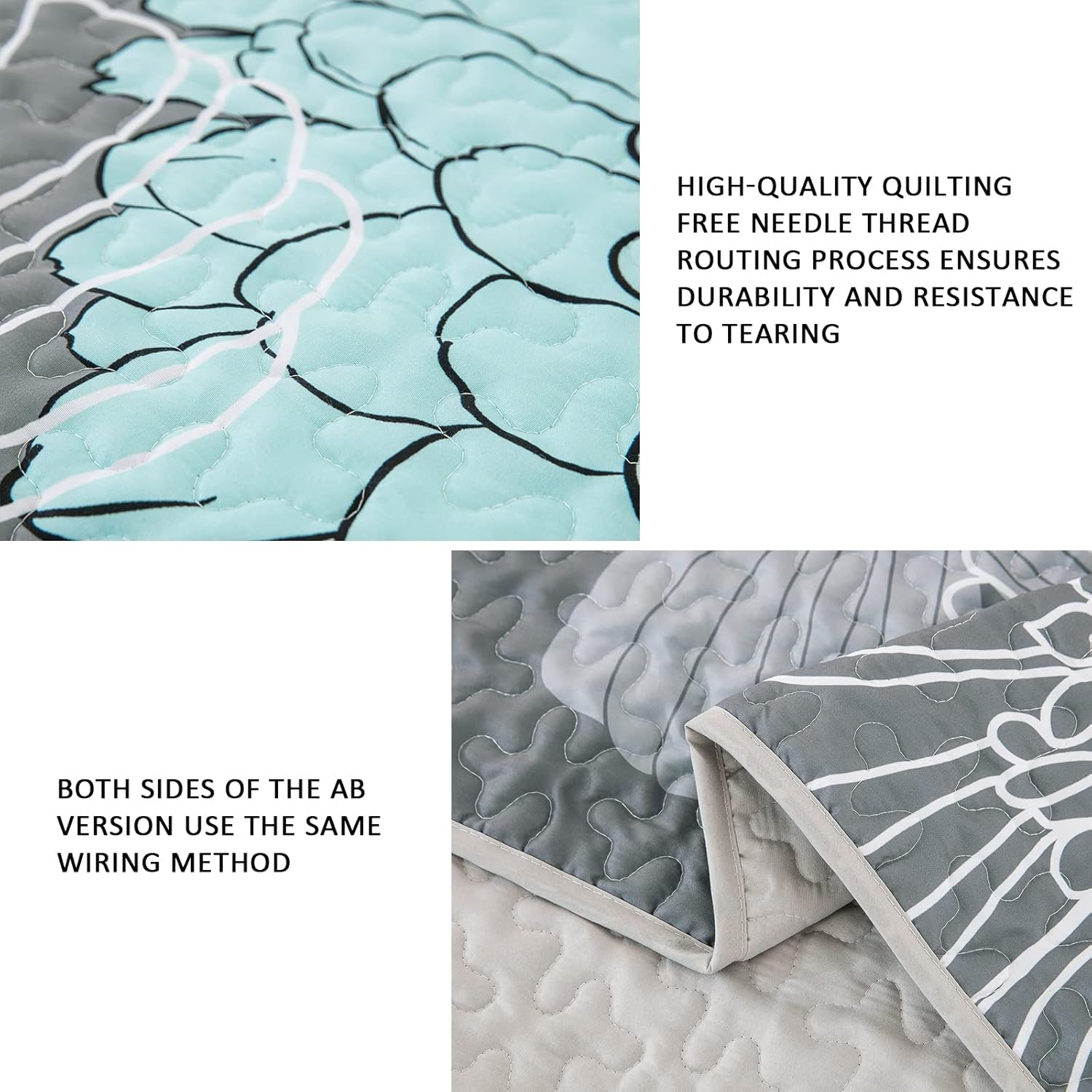 Anibedding Green Floral Queen Quilt Set - 3 Piece Boho Bedding