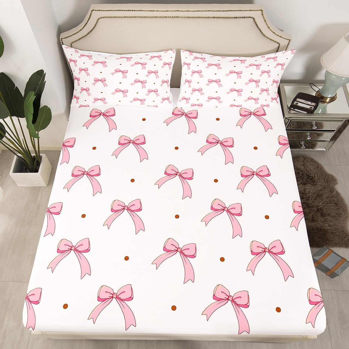 Feelyou Pink Bow Sheet Set for Kids Girl King Size