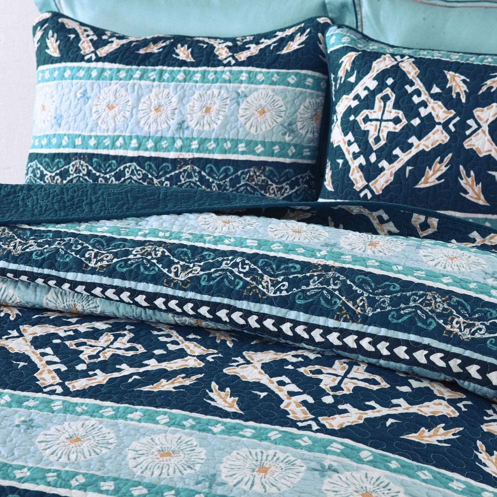 NEWLAKE Reversible Patchwork Quilt Set Boho Chic Queen Size