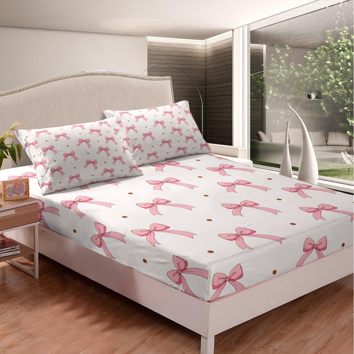 Feelyou Pink Bow Sheet Set for Kids Girl King Size