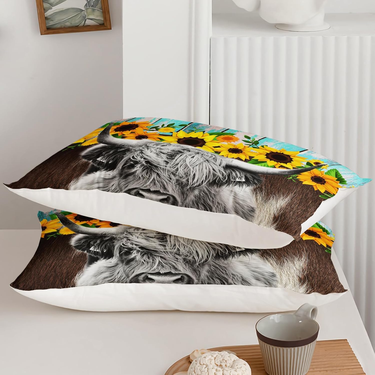 Axolotl Highland Cow Sunflowers Comforter Set Queen