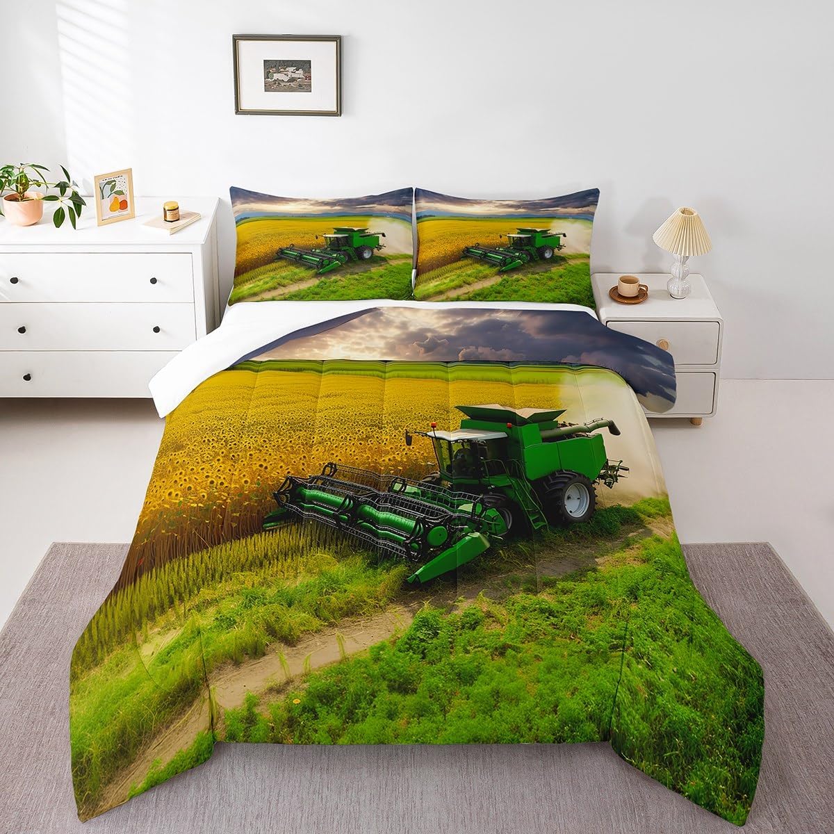Jejeloiu Tractor Comforter Set for Kids