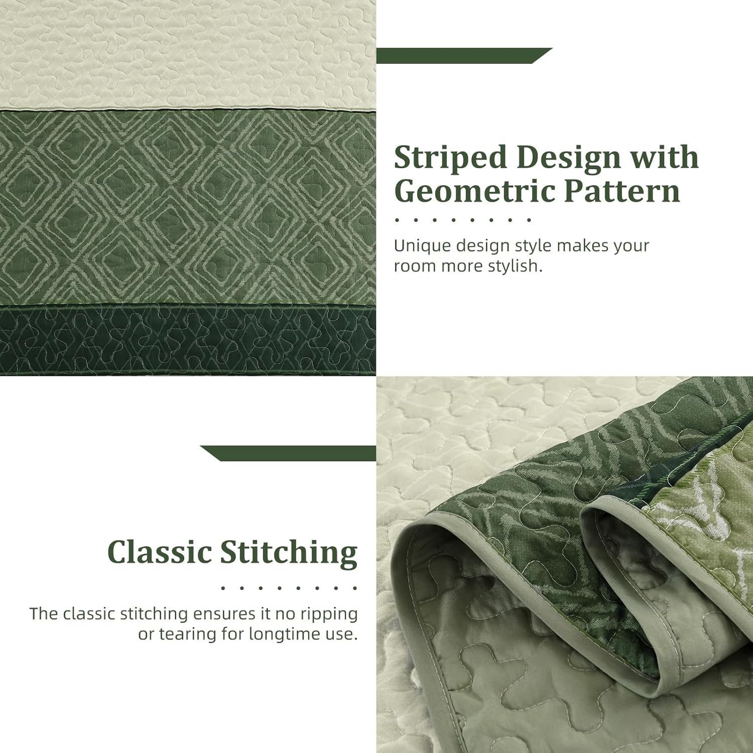 Cottolester Green Quilt Set Queen Size with 2 Pillow Shams