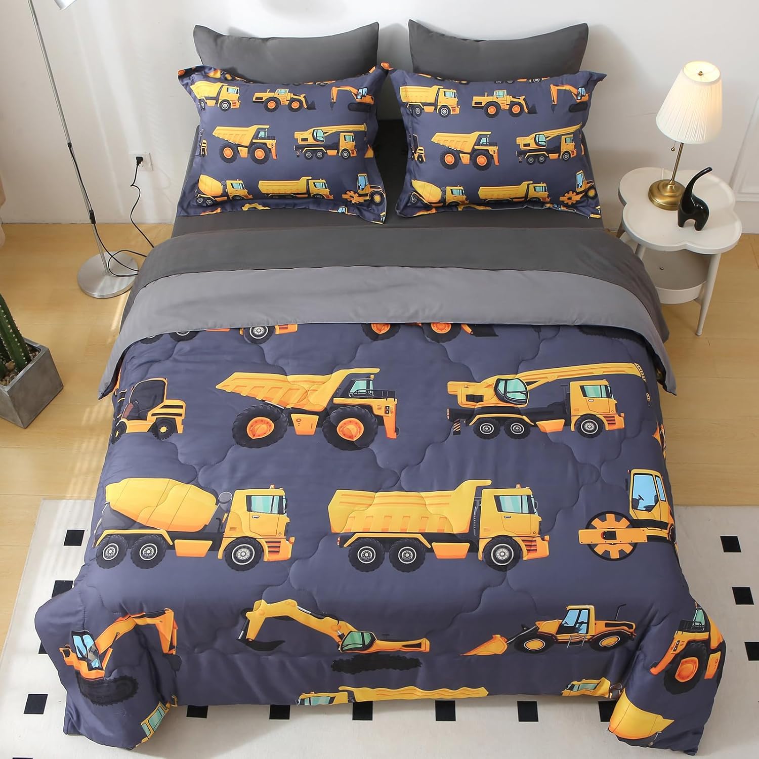 Wajade 7 Piece Construction Truck Kids Comforter Set Twin Size