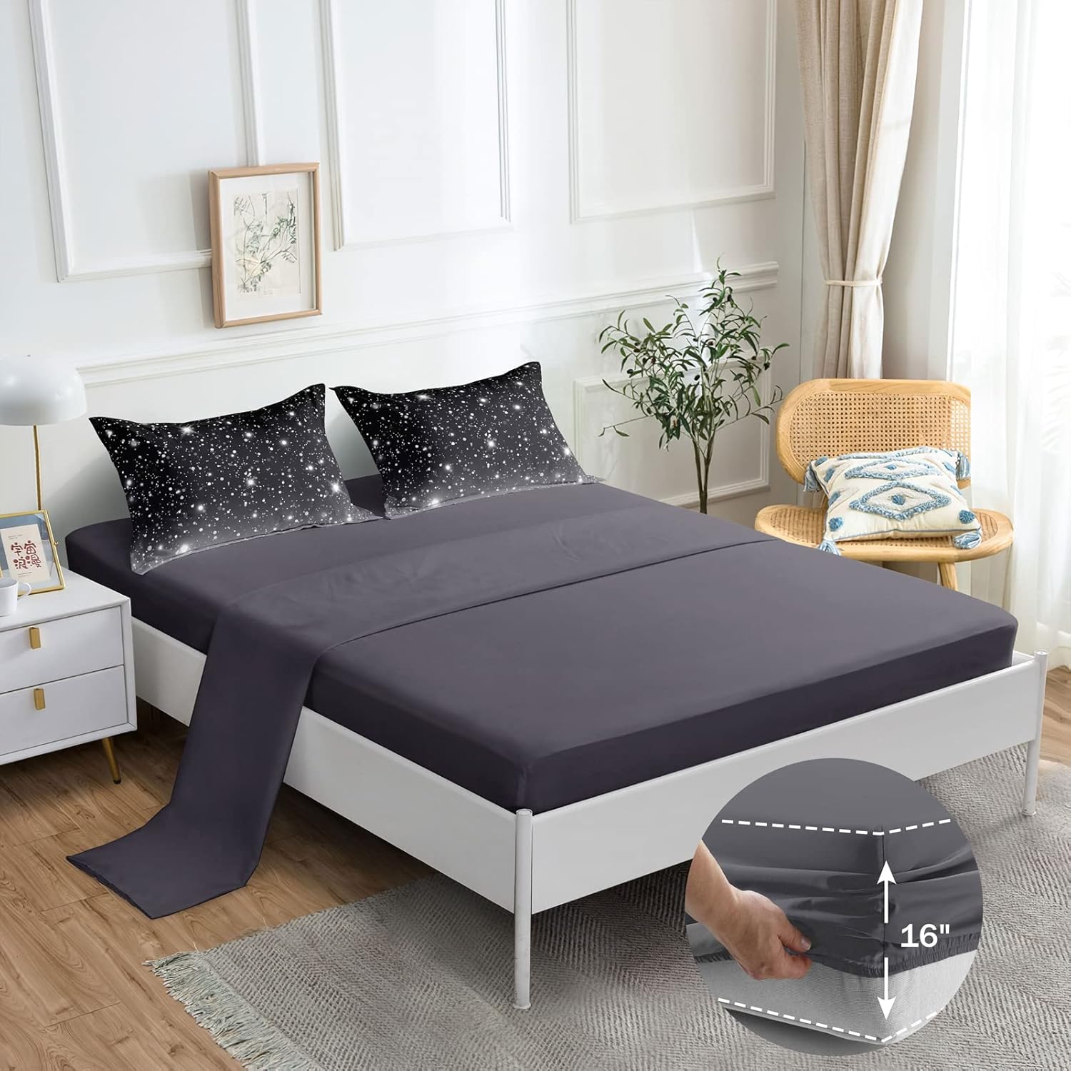 ROWADALO Galaxy Starry 6Pcs Comforter Set Queen Size