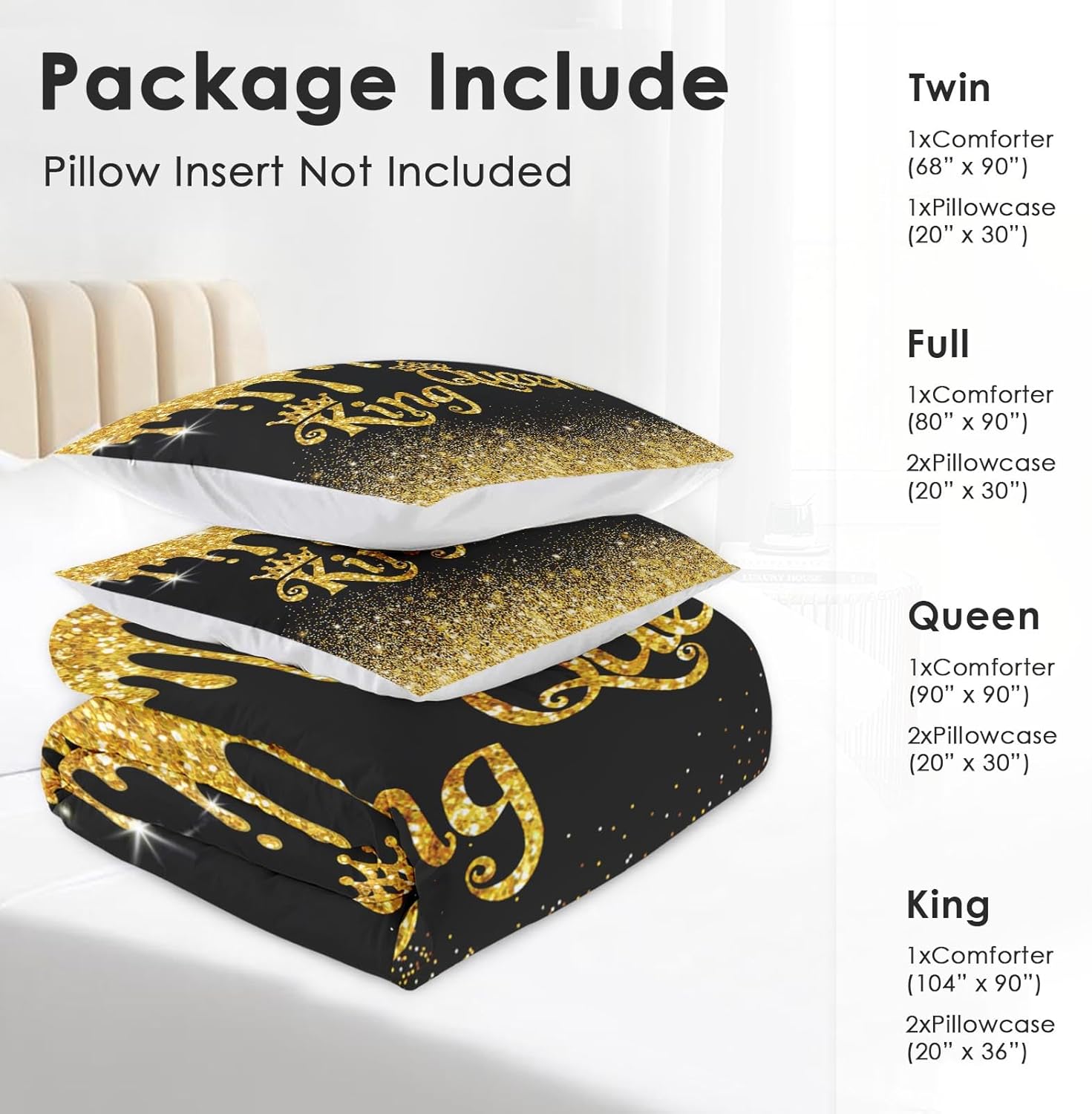 Pamnest Comforter Set King Size 3 Pcs Black Gold