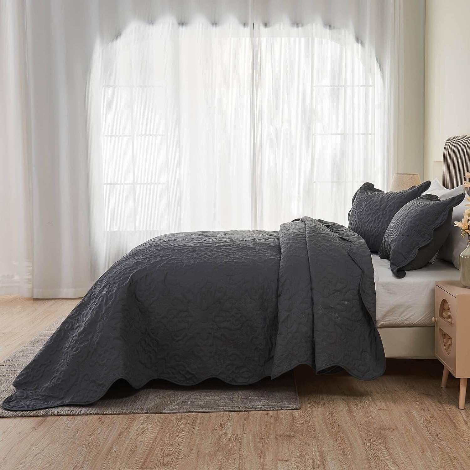 Kingnex Oversized King Bedspread Set Dark Grey 1