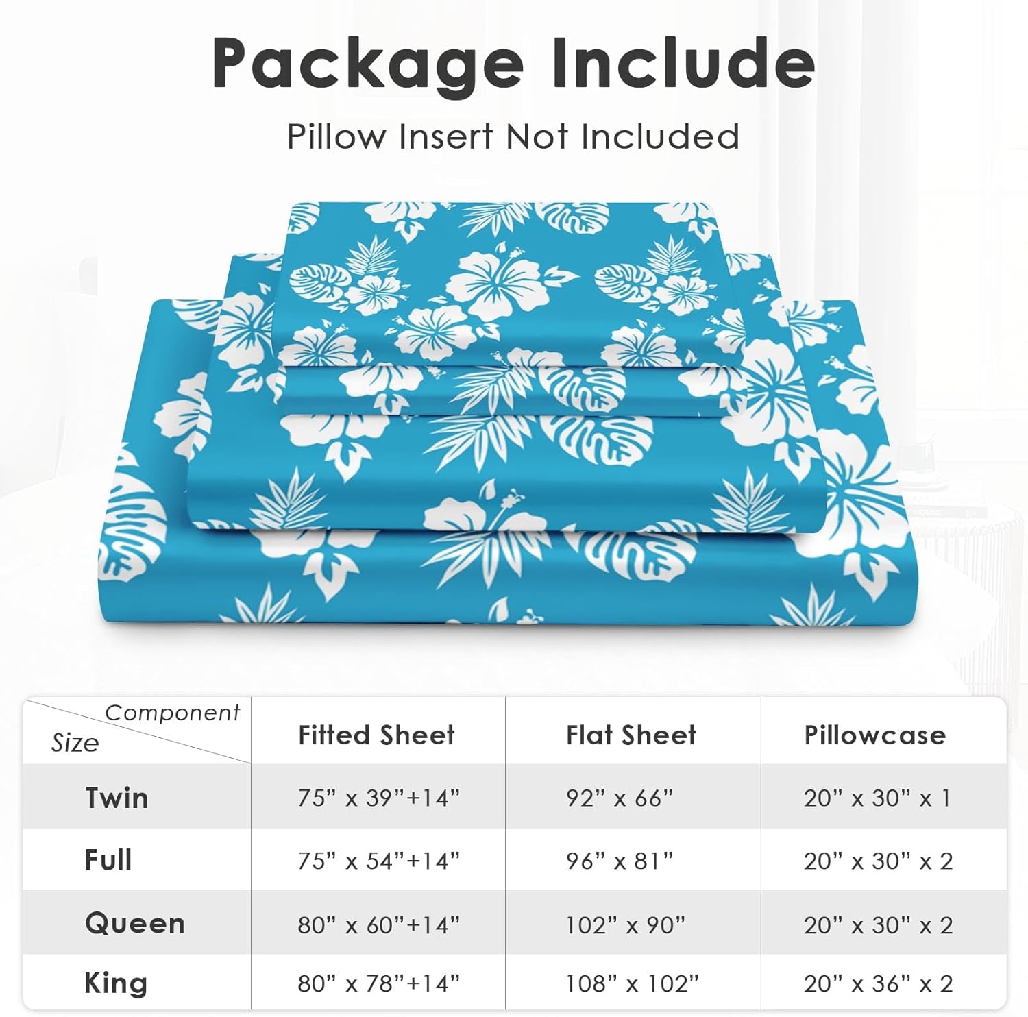 Pamnest King Size Microfiber Sheet Set with Hibiscus Pattern