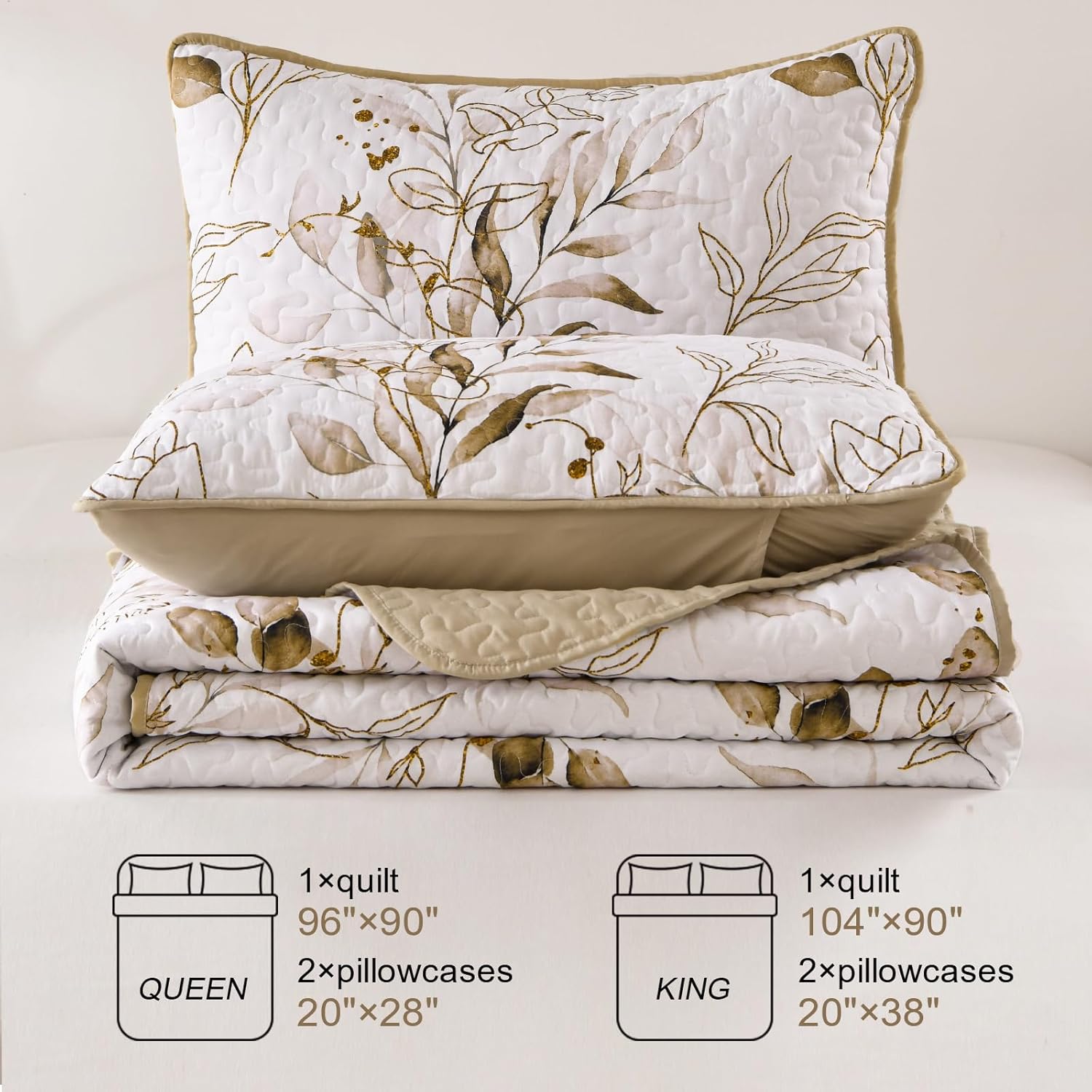 Anibedding Floral Queen Quilt Set with 2 Pillowcases