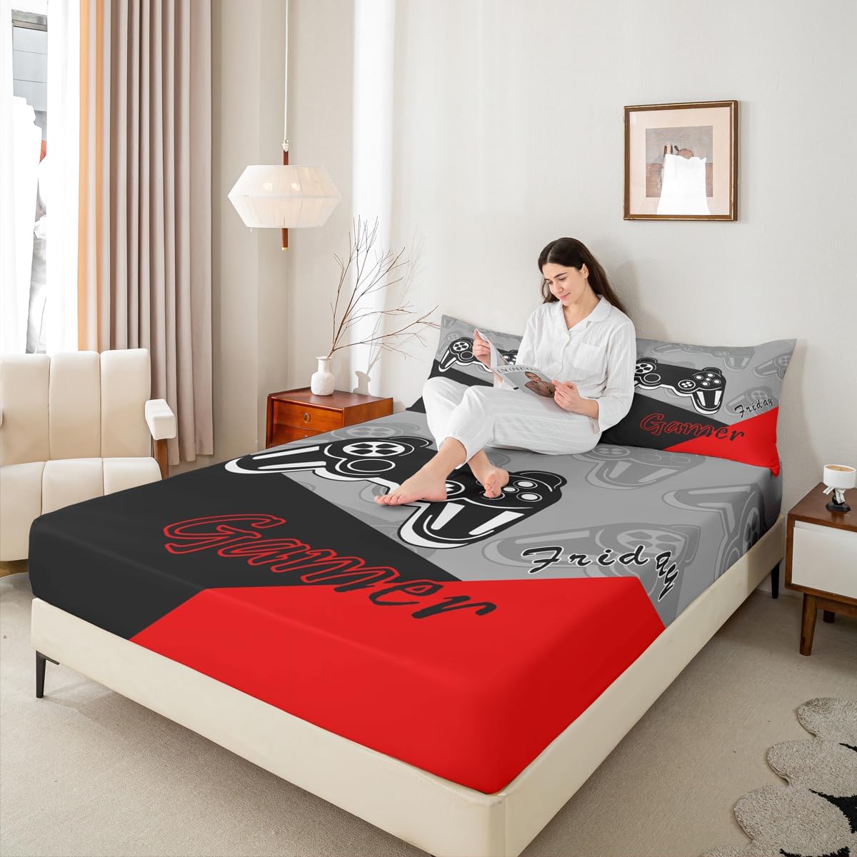 Feelyou Kids Gamer Bed Sheet Set Red Black King