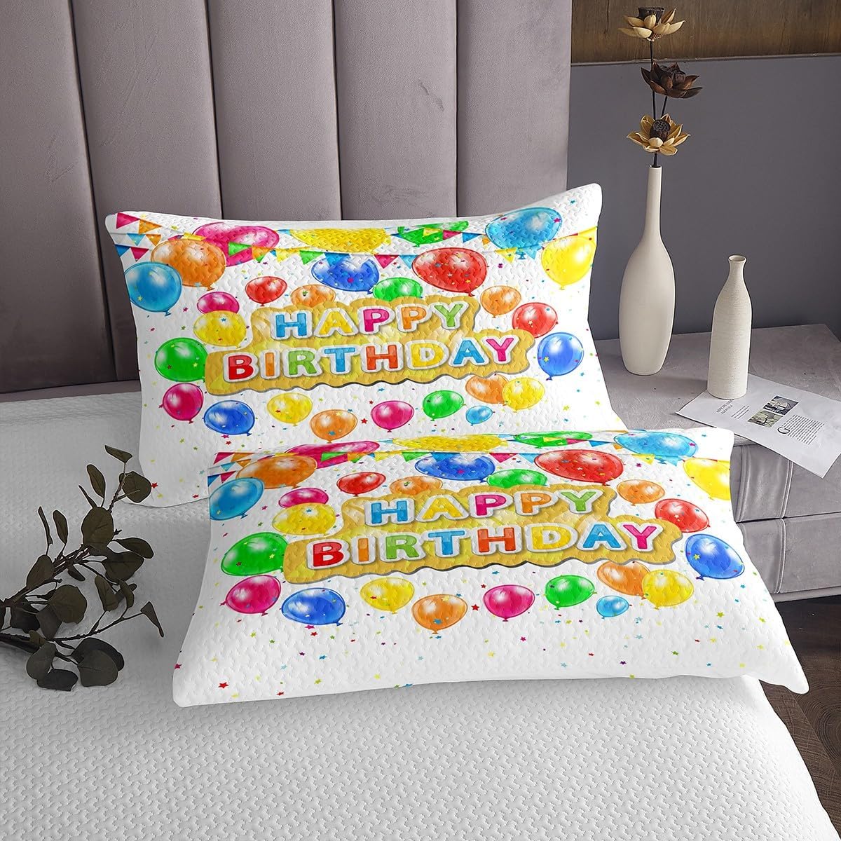 jejeloiu Happy Birthday Balloon Print Sheet Set