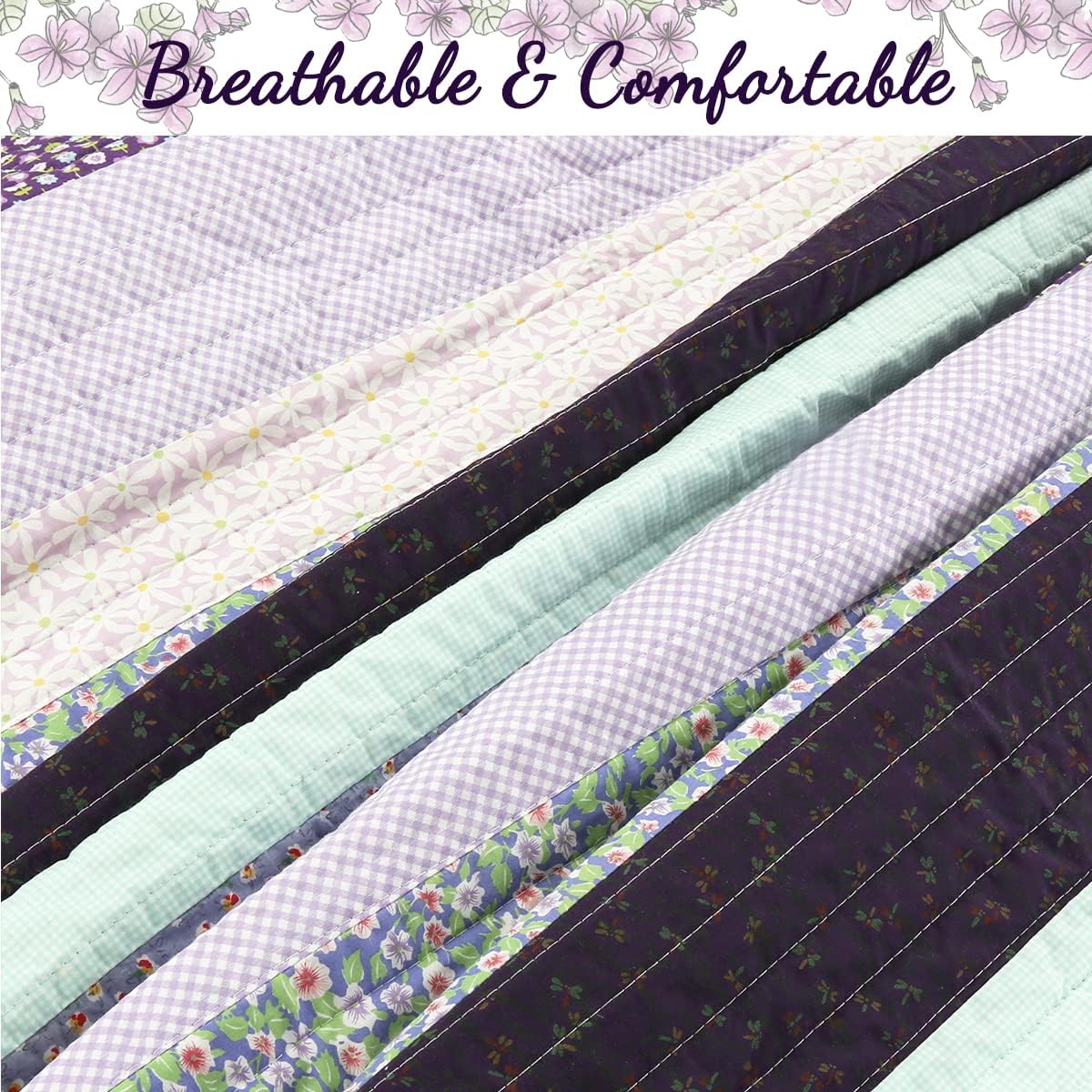 Cozy Line Lilac Stripe Reversible Quilt Bedding Set