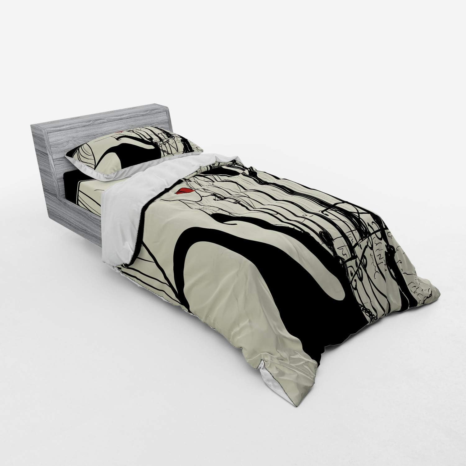 Ambesonne Duvet Cover Set Twin Size Black Beige and Red