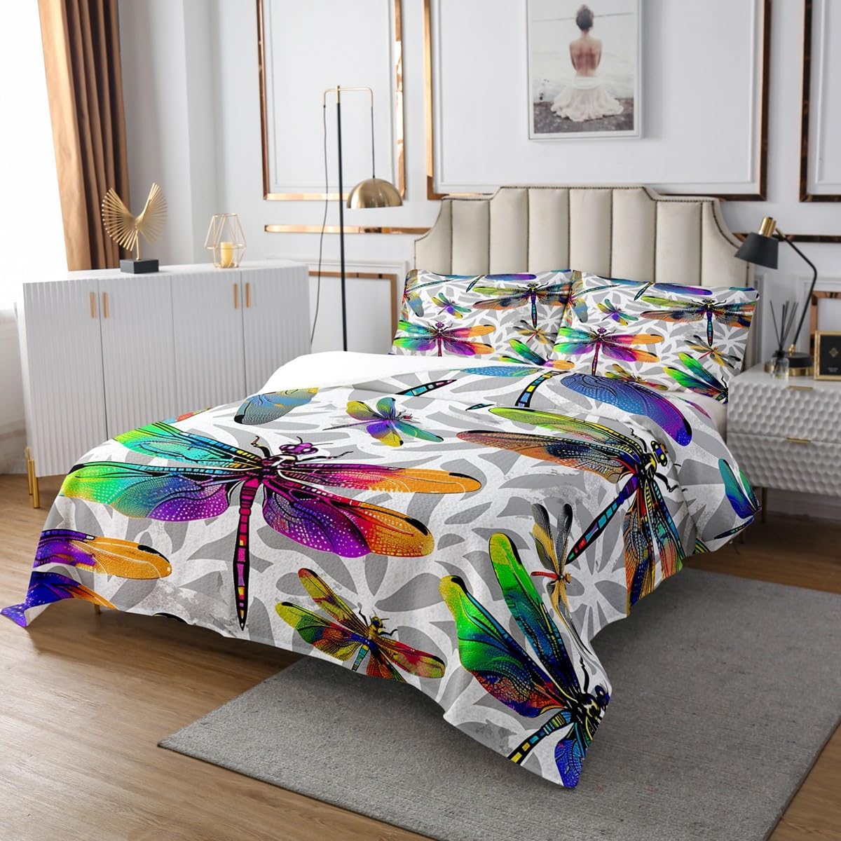 Erosebridal Rainbow Dragonfly Bedspread Set