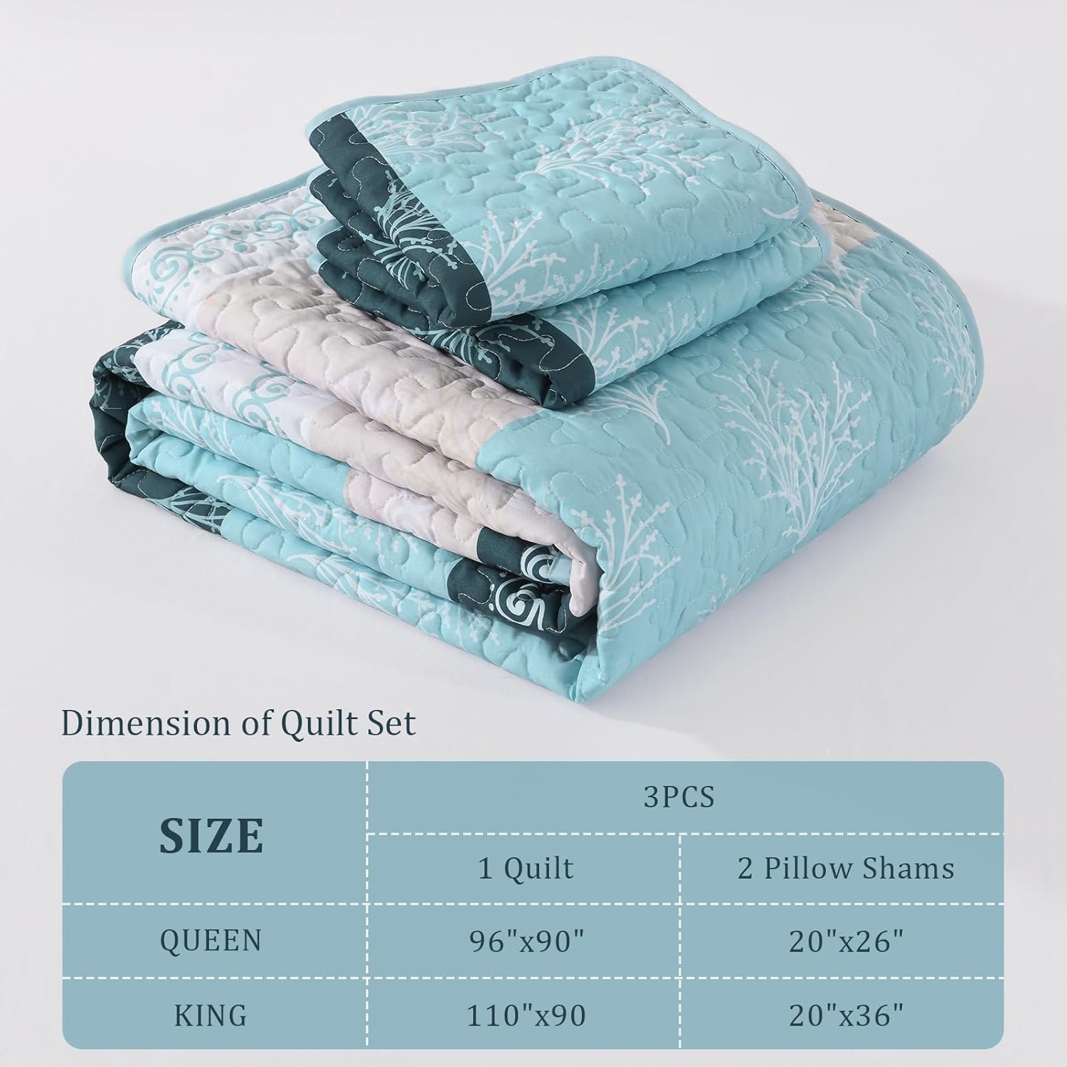 DJY Boho Striped Floral Queen Quilt Set 3 Pieces